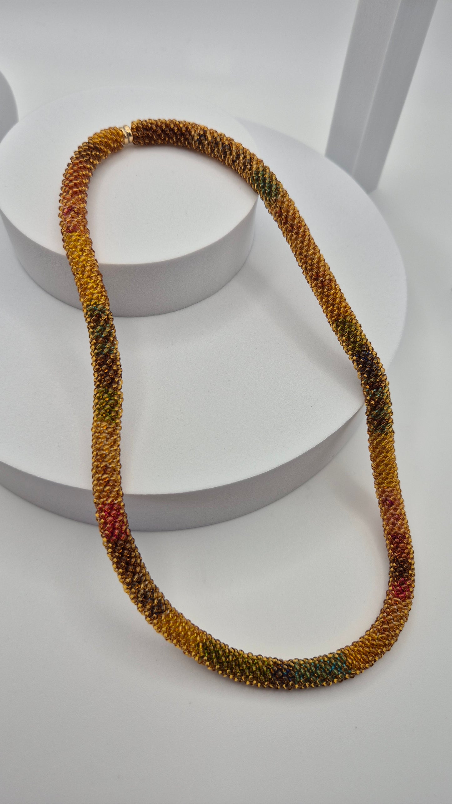 Halskette TUBE BERNSTEIN 02 Unikat - Breite 8mm | Perlen 2mm