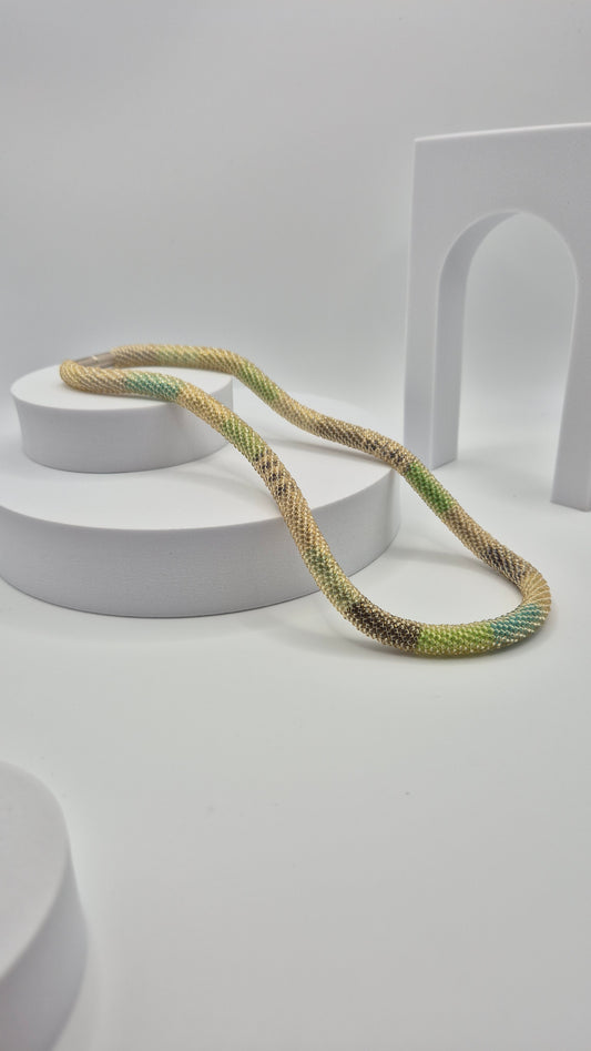 Halskette TUBE MOSS ICED 01 Unikat - Breite 9mm | Perlen 2 mm