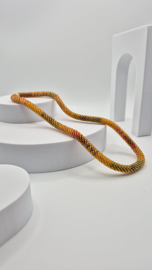 Halskette TUBE BERNSTEIN 02 Unikat - Breite 8mm | Perlen 2mm