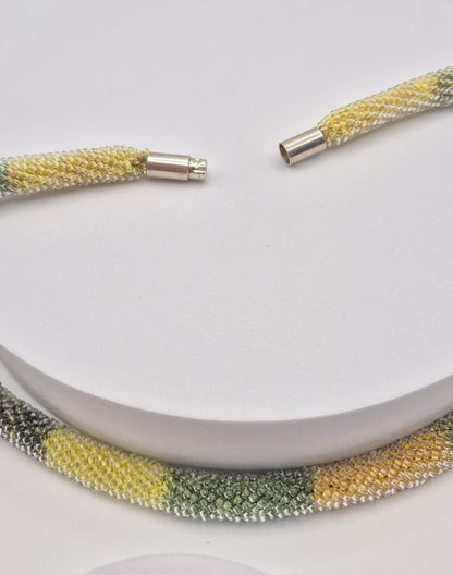 Halskette TUBE KIWI ICED 01 Unikat - Breite 9mm | Perlen 2 mm