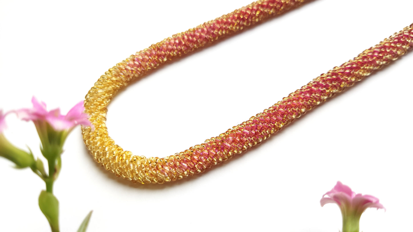 Halskette TUBE GRADIENT RED GOLD 01 Unikat - Breite 9mm | Perlen 2 mm